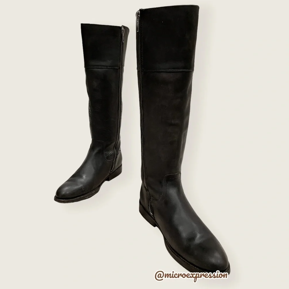 $389 Frye Jamie Ring Tall Distressed Stone Black Leather Knee High Zip Up Boot